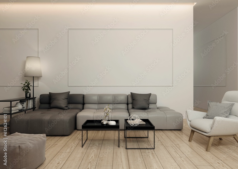 3d rendered illustration of a modern, elegant and minimalist living room interior 3d rendered illustration of a modern, elegant and minimalist living room interior