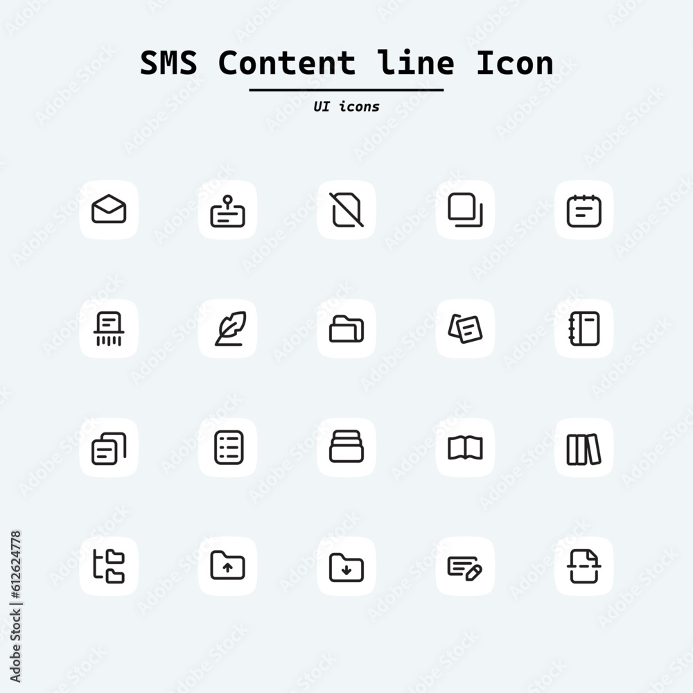 Set of Message Vector Line Icons. Contains such Icons as Conversation, SMS, Heart, Love Chats, Notification, email. Collection ui icons with squircle shape. Web Page, Mobile App, UI, UX design.
Set of Message Vector Line Icons. Contains such Icons as Conversation, SMS, Heart, Love Chats, Notification, email. Collection ui icons with squircle shape. Web Page, Mobile App, UI, UX design.
