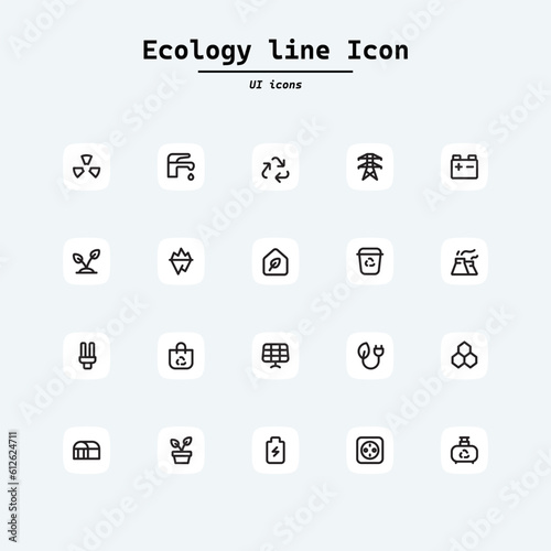  Eco friendly related thin line icon set in minimal style. Linear ecology icons. Environmental sustainability simple symbol.Collection ui icons with squircle shape. Web Page  Mobile App  UI  UX design