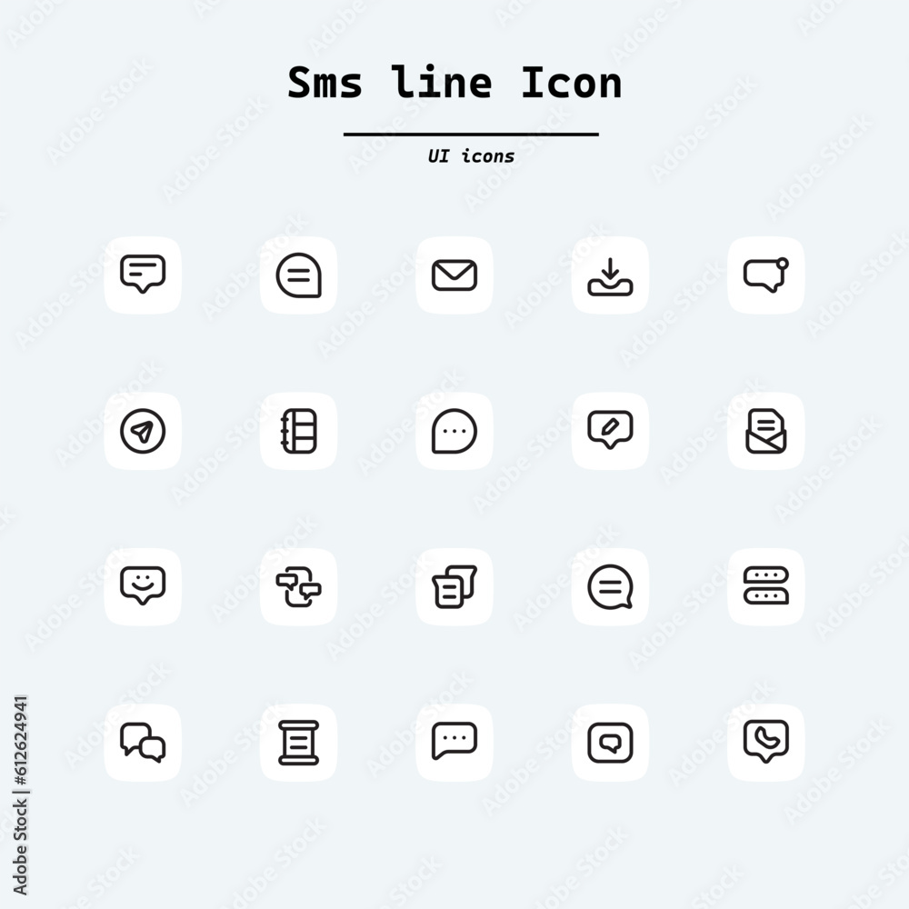 Set of Message Vector Line Icons. Contains such Icons as Conversation, SMS, Heart, Love Chats, Notification, email. Collection ui icons with squircle shape. Web Page, Mobile App, UI, UX design.
Set of Message Vector Line Icons. Contains such Icons as Conversation, SMS, Heart, Love Chats, Notification, email. Collection ui icons with squircle shape. Web Page, Mobile App, UI, UX design.