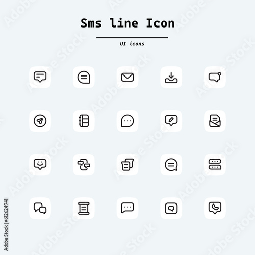 Set of Message Vector Line Icons. Contains such Icons as Conversation, SMS, Heart, Love Chats, Notification, email. Collection ui icons with squircle shape. Web Page, Mobile App, UI, UX design. 