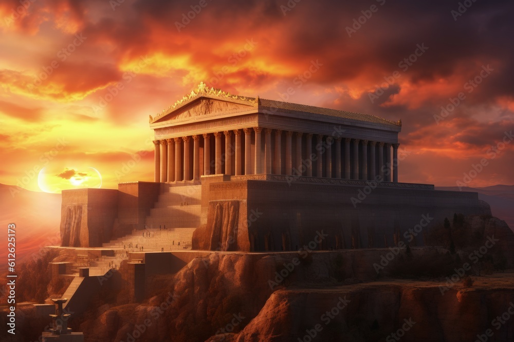 Obraz premium Temple of Solomon at Sunset, Generative AI