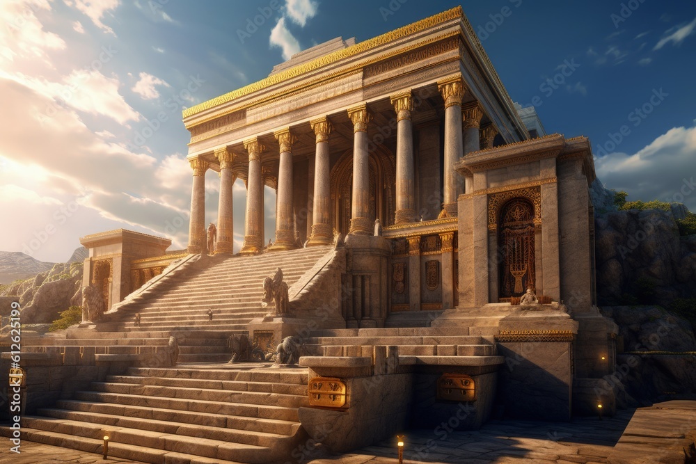 Conceptual representation of Solomon's Temple from biblical stories, Generative AI