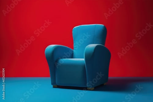 Blue cinema armchair isolated on red background, Generative AI
