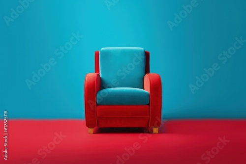 Red cinema armchair isolated on blue background, Generative AI © Kaleb