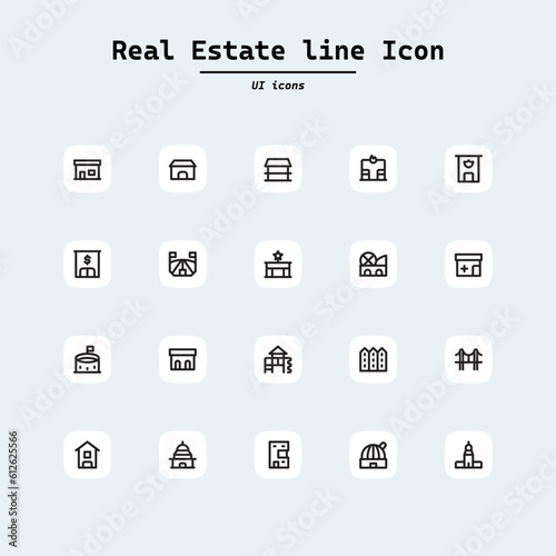 Real Estate related vector icons. Area and mortgage vector linear icon set. Collection ui icons with squircle shape. Web Page, Mobile App, UI, UX design.
