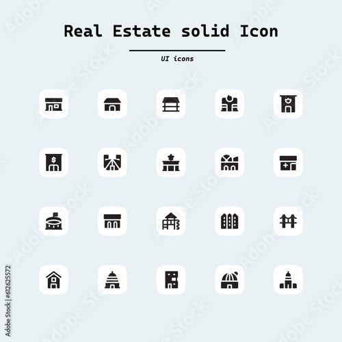 Real Estate related vector icons. Area and mortgage vector linear icon set. Collection ui icons with squircle shape. Web Page, Mobile App, UI, UX design.
