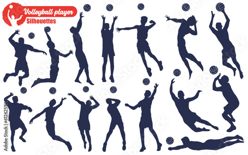Female Volleyball Player Silhouettes Vector Illustration