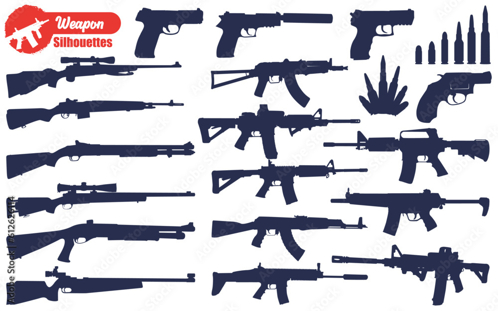Weapon or Gun Silhouettes Vector Illustration