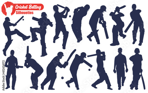 Male Cricket Player batting Silhouettes Vector Illustration Pack