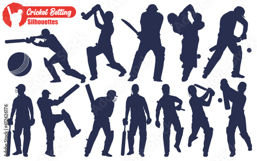Male Cricket Player batting Silhouettes Vector Illustration Pack