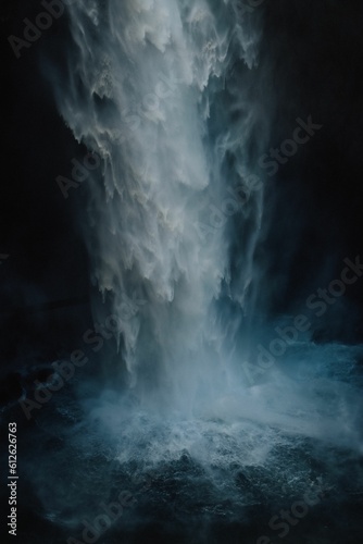 Beautiful view of a mysterious waterfall in the dark