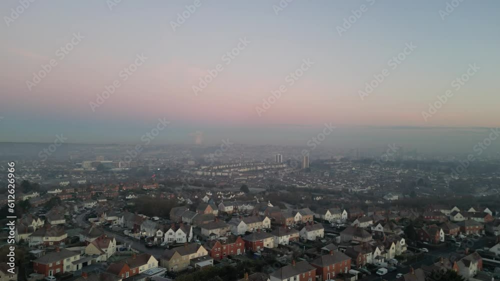 South Bristol rows of houses dawn sunrise 4K drone video South Bristol rows of houses dawn sunrise 4K drone video