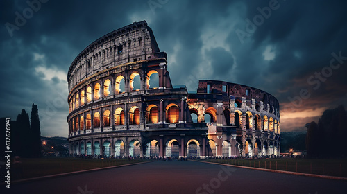 Print op canvas colosseum at night, generative artificial intelligence