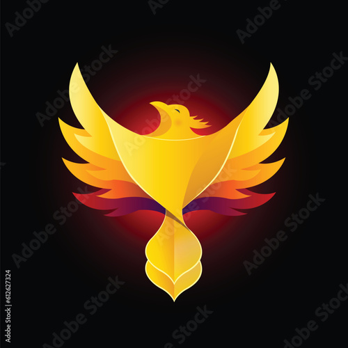 Colorful fire phoenix logo with angel wings