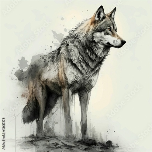 Wallpaper Mural High-angle shot of a wolf drawing with a pen on white paper. Torontodigital.ca