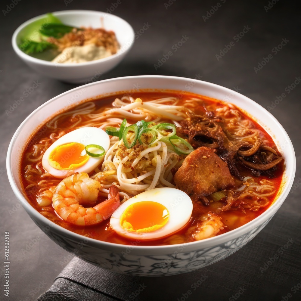 spicy chicken noodle soup with eggs