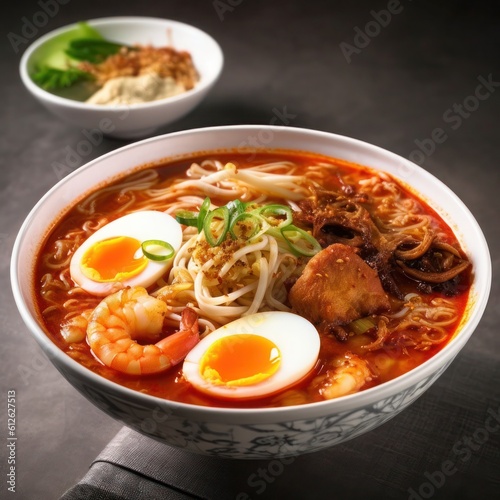 spicy chicken noodle soup with eggs