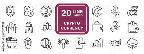 Cryptocurrency line icons. Editable stroke. For website marketing design, logo, app, template, ui, etc. Vector illustration.