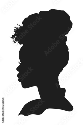 Black African woman silhouette seen from side on white background