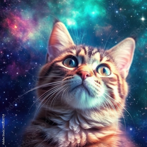 a cat with blue eyes in the middle of a galaxy Generative Ai