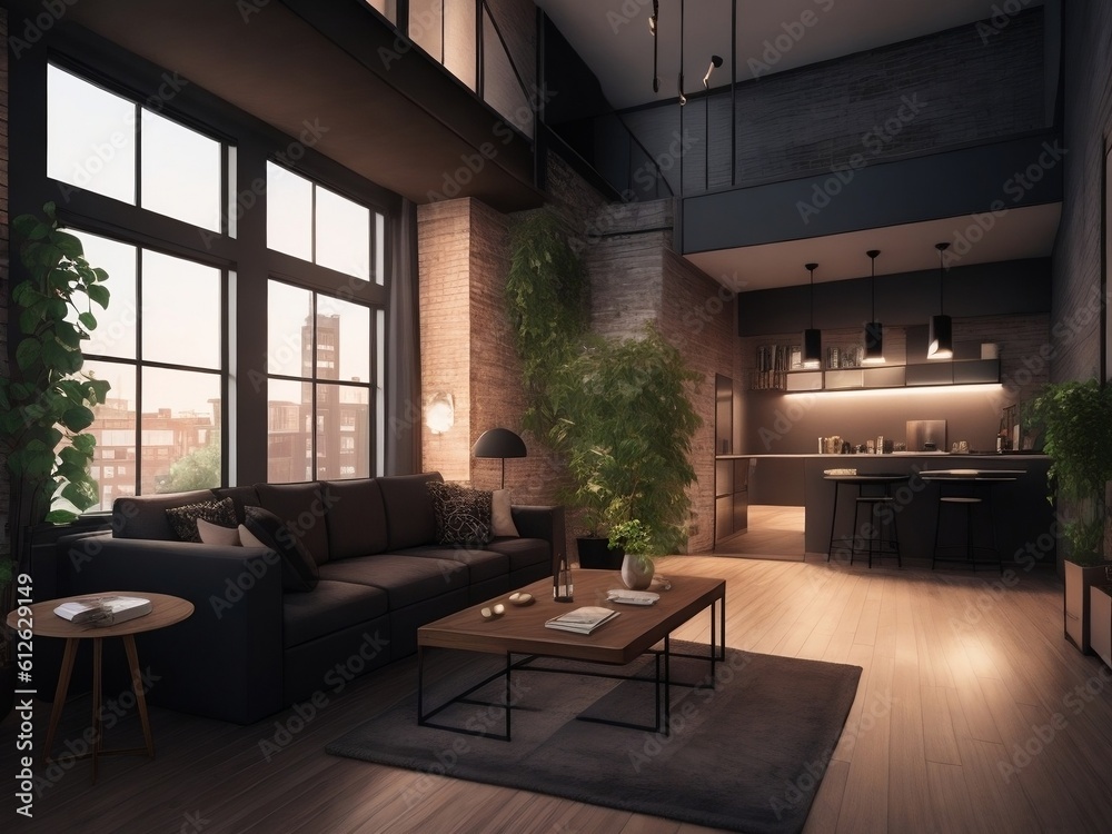 Loft-Style Living Room in Two-Storey Apartment