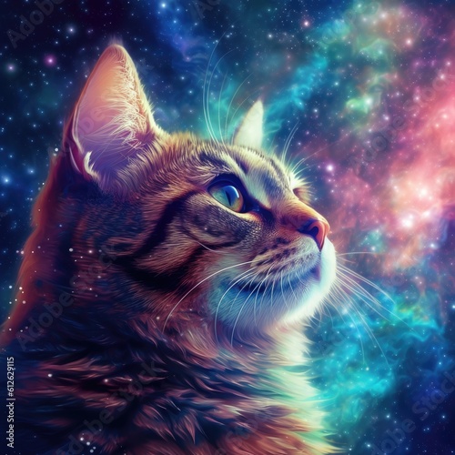a cat with blue eyes in the middle of a galaxy Generative Ai