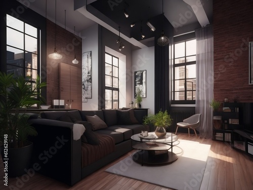 Two-Storey Apartment s Loft-Style Living Room