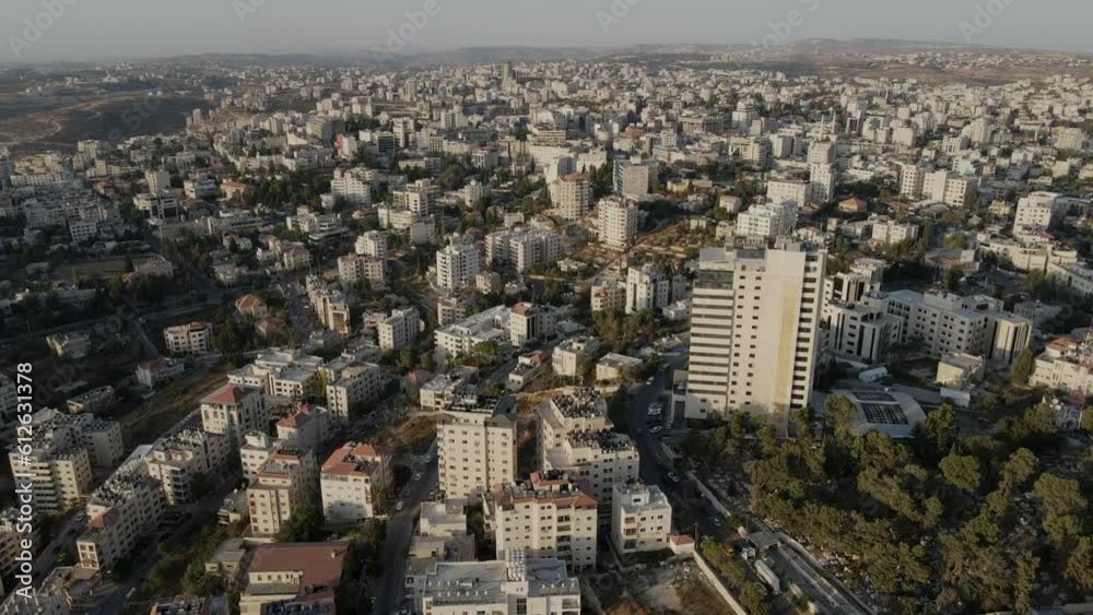 Aerial video of the white residential tall buildings, Ramallah city, Palestine Aerial video of the white residential tall buildings, Ramallah city, Palestine