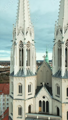 Aerial movement around St. Peter and Paul church in Gorlitz photo