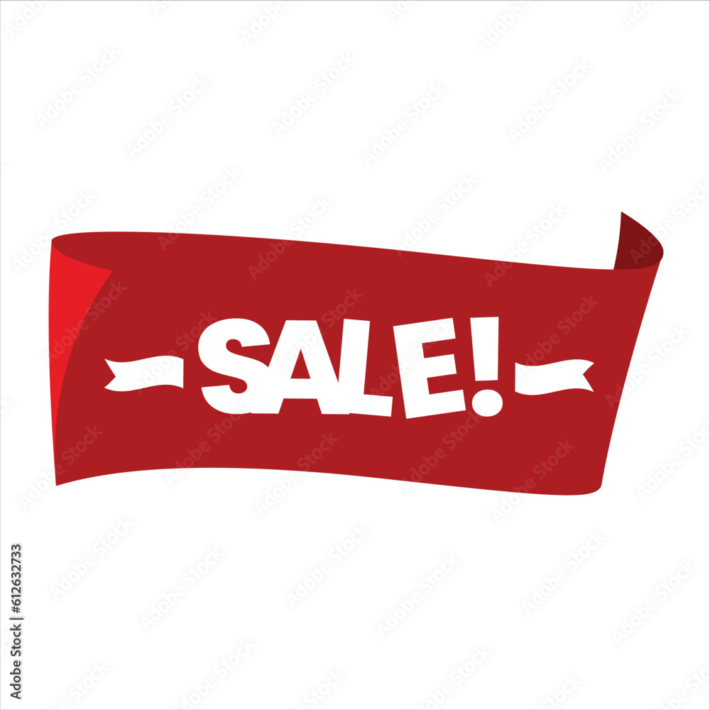 Digital render of a red sale banner isolated on a white background Digital render of a red sale banner isolated on a white background