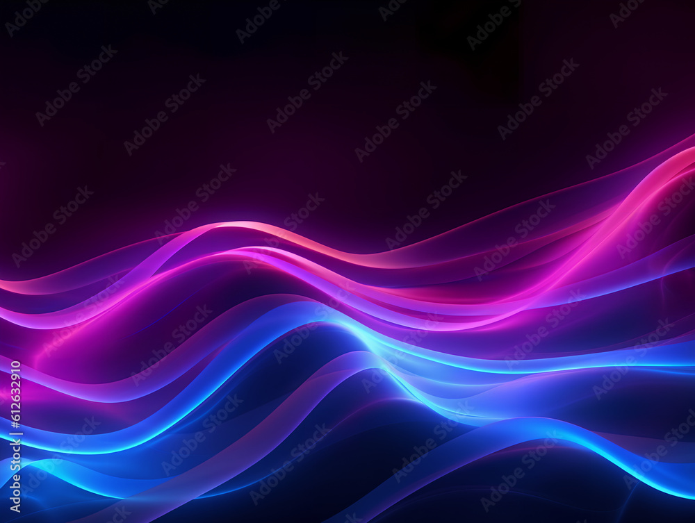 Abstract colorful neon light waves traveling at highspeed. Generative AI.