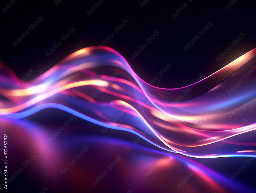 Abstract colorful neon light waves traveling at highspeed. Generative AI.