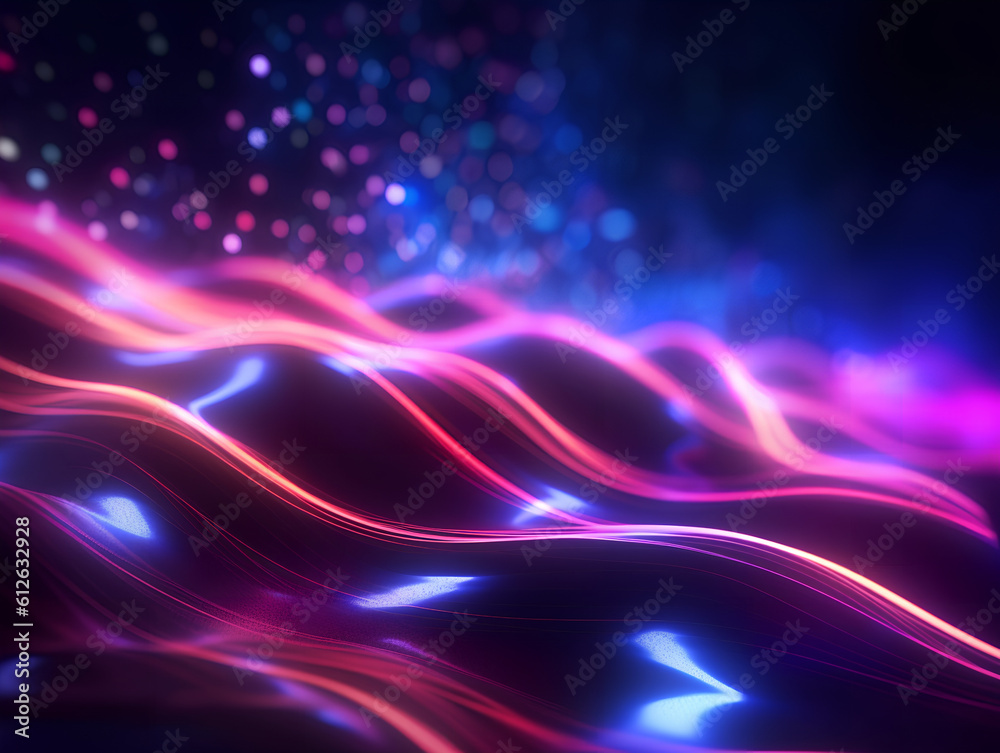 Abstract colorful neon light waves traveling at highspeed. Generative AI.