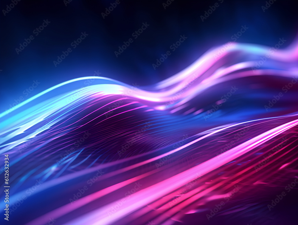 Abstract colorful neon light waves traveling at highspeed. Generative AI.