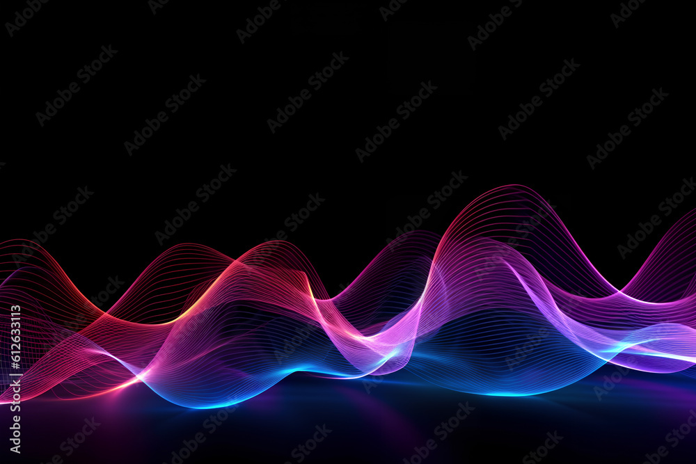 Abstract colorful neon light waves traveling at highspeed. Generative AI.
