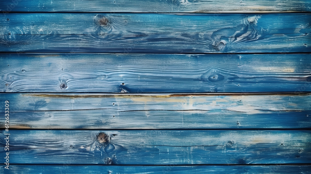 Blue wood planks texture background. Generative AI.