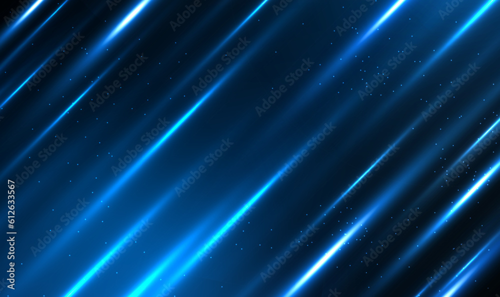 Abstract technology futuristic glowing blue light lines with speed motion blur effect on dark background. Meteor rain, luminous rays in motion, technology, falling glowing neon lights. Vector EPS10. Abstract technology futuristic glowing blue light lines with speed motion blur effect on dark background. Meteor rain, luminous rays in motion, technology, falling glowing neon lights. Vector EPS10.