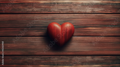 Red heart shape, wooden background. Generative AI