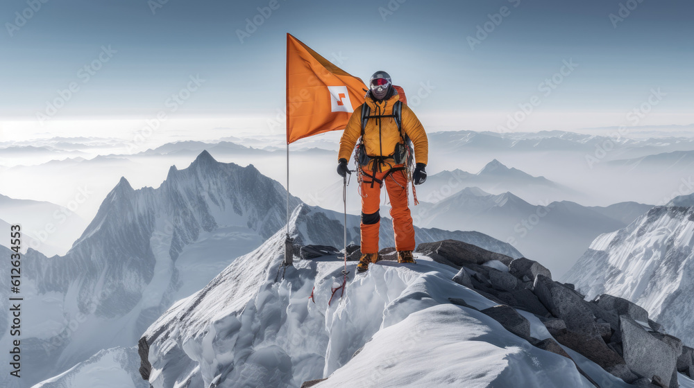 Reaching the Pinnacle: A Mountaineer's Triumph Amidst Majestic Peaks