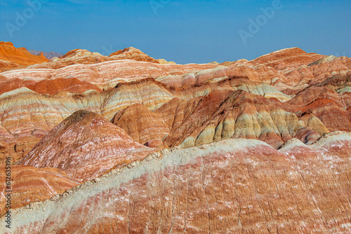 Rainbow mountain and blue sky background at Zhangye Danxia National Geopark
