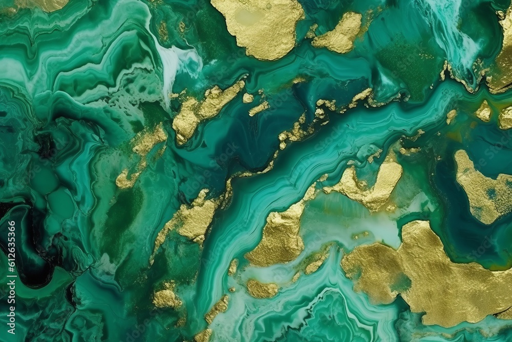 Naklejka premium Abstract green ART. Natural Luxury. Style incorporates the swirls of marble or the ripples of agate. Very beautiful GREEN paint with the addition of gold powder. Generative AI