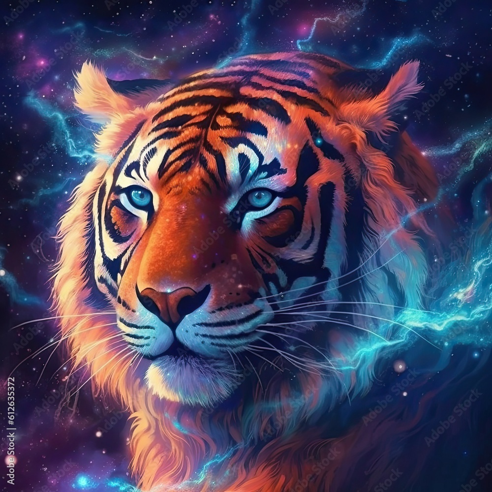 a tiger with colorful stars in the background Generative Ai a tiger with colorful stars in the background Generative Ai