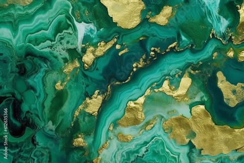  Abstract green ART. Natural Luxury. Style incorporates the swirls of marble or the ripples of agate. Very beautiful GREEN paint with the addition of gold powder. Generative AI