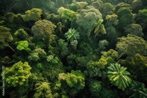 The diverse Amazon forest seen from above, a tropical forest canopy. Generative AI