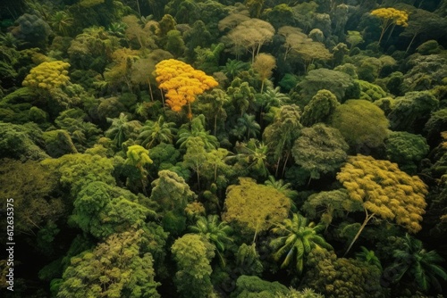 The diverse Amazon forest seen from above, a tropical forest canopy. Generative AI