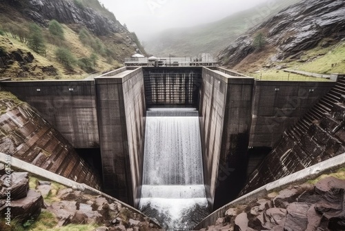 Wallpaper Mural Aerial view of a majestic dam, as seen from the top, showcasing its impressive scale and engineering amidst a breathtaking landscape.. Generative AI Torontodigital.ca