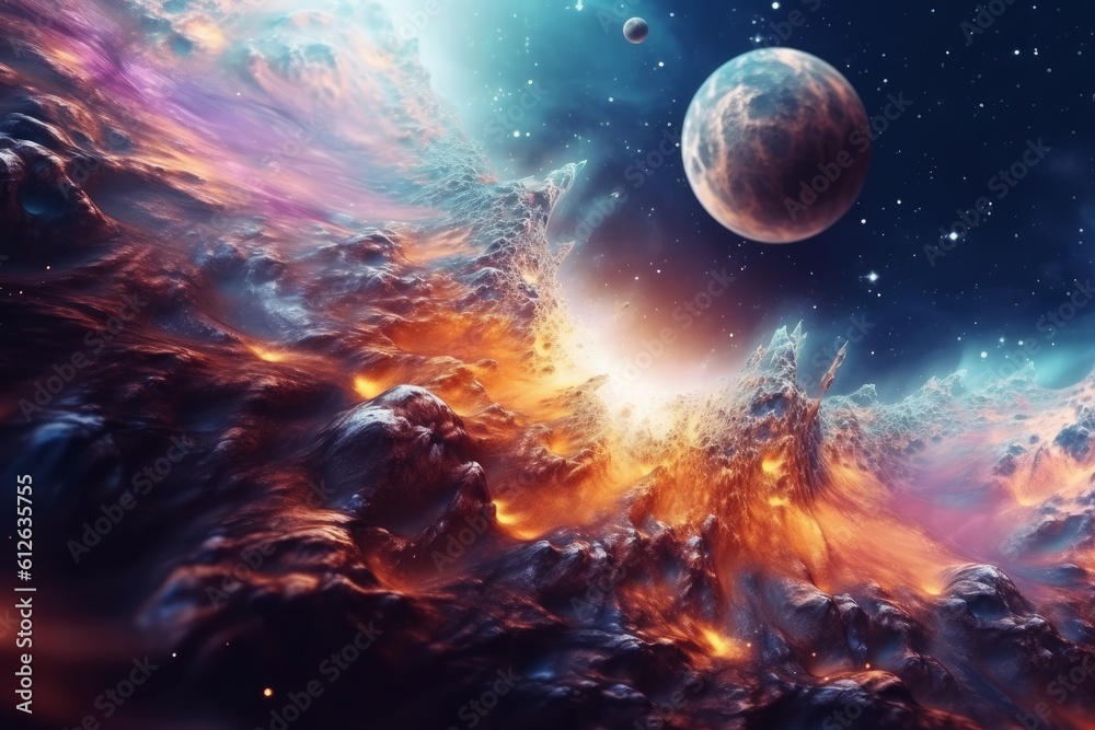 Beautiful abstract illustration, planet in space and shining stars Generative AI