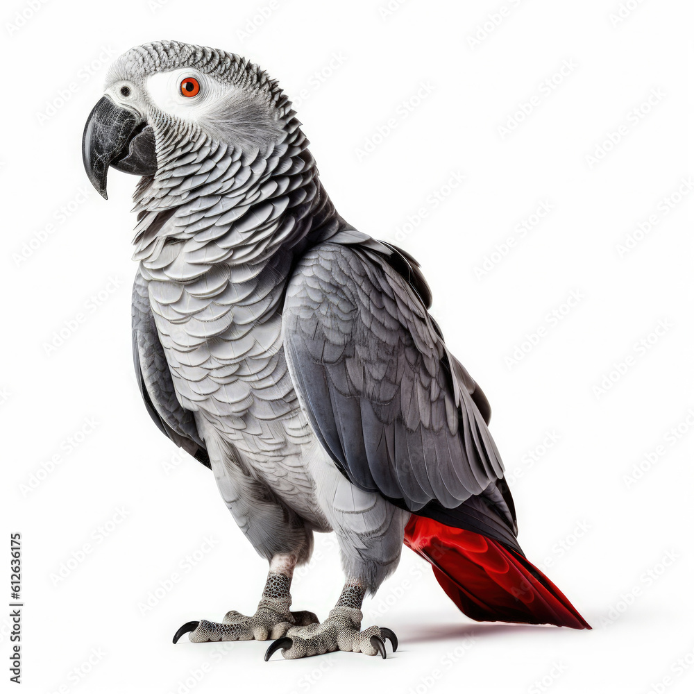 Fototapeta premium African Grey Parrot (Psittacus erithacus) sitting, looking to the side