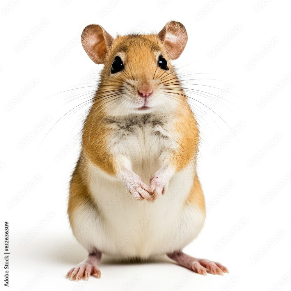 Desert Kangaroo Rat (Dipodomys deserti) standing, long tail raised, looking camera